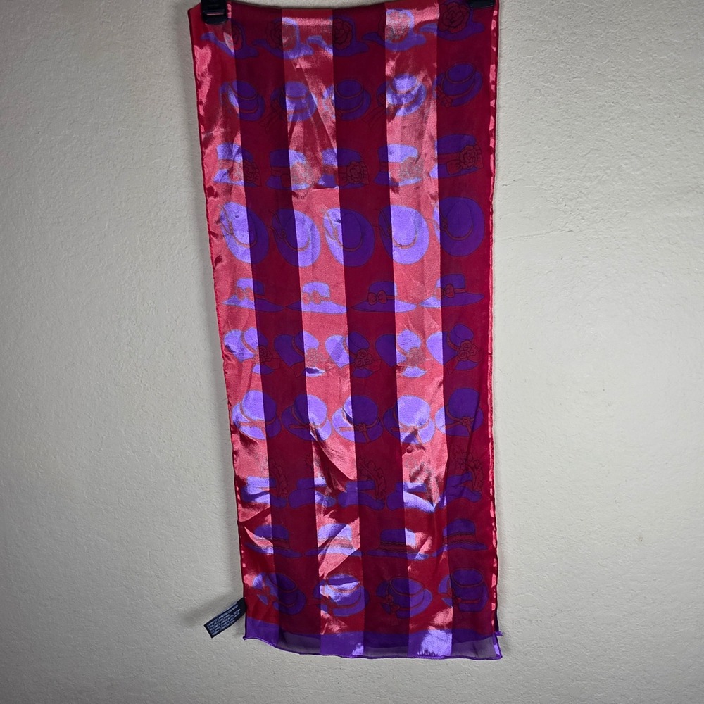 Vintage Novelty red Hat societyPrint Satin Scarf Magenta Purple Red Striped R